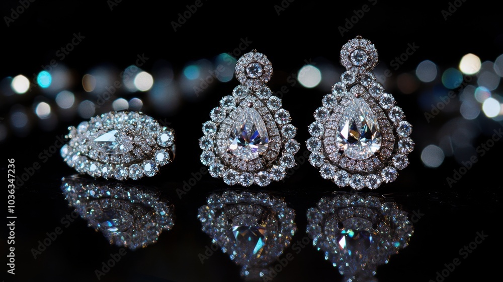 Poster a dazzling display of diamonds shining brightly on a dark surface, creating a sense of opulence and 