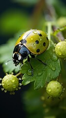 Fototapeta premium Yellow ladybug on a leaf