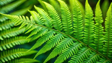 Fototapeta premium A close-up of vibrant green fern fronds, showcasing the intricate details of their delicate leaflets and the natural elegance of this ancient plant.