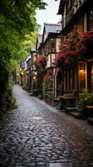 Fototapeta premium Cobblestone street lined with charming homes