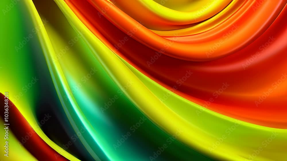Poster flowing silk-like fabric with smooth folds in vibrant gradient colors, creating a rich, luxurious ab