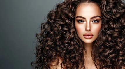 Fototapeta premium Gorgeous Woman with Luxurious Curly Hair and Striking Features