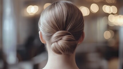Fototapeta premium Elegant Bun Hairstyle from the Back Perspective