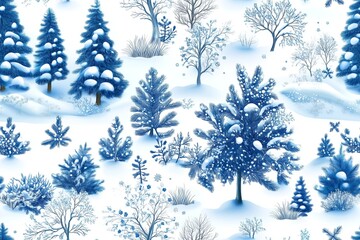 Obraz premium Seamless Winter Forest Pattern with Snow-Covered Trees