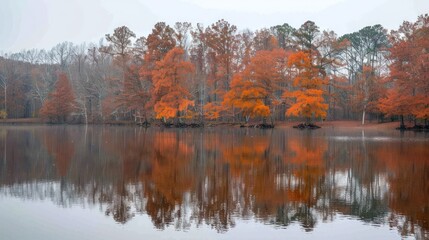 Obraz premium Autumn Reflections on a Still Lake