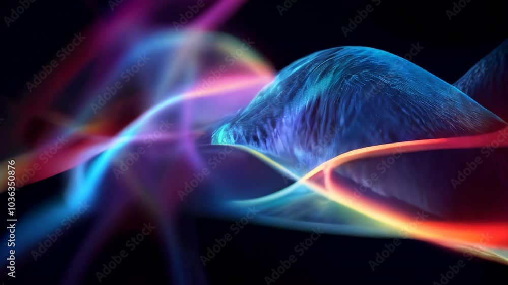 Aufkleber abstract neon light waves in vibrant colors, flowing against a dark background, creating a dynamic a
