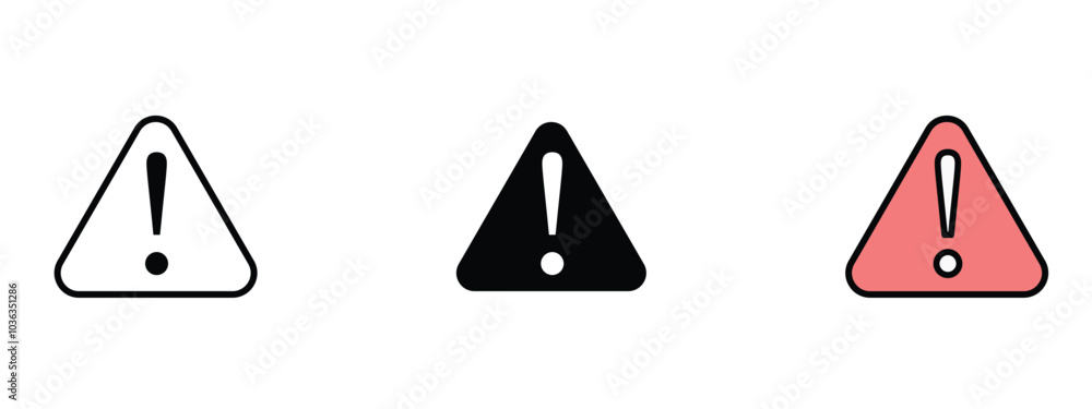 Poster warning icon in outline, silhouette amd editable colors. all icons are in fully editable unexpanded 