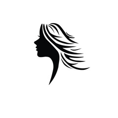 silhouette of beautiful woman face, vector, black hair logo on white background