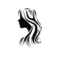 woman logo on white background,woman long hairstyle icon illustration,