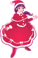 メリークリスマス生誕祭でサンタのコスプレ衣裳を着て楽しむ可愛い少女（ベクターEPS）