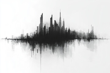 Fototapeta premium A city skyline is reflected in the water