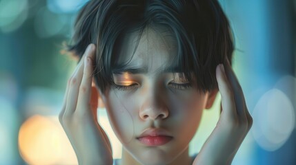 A young person meditating with closed eyes, conveying peace and concentration.