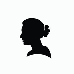 white background.Silhouette of woman's face in profile.back ponytail hair Isolated vector illustration of woman's face.