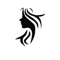 vector art illustration, Woman head logo, minimalist, hairstyle