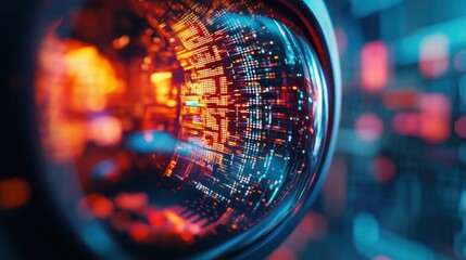 Close-up of VR headset lens, showing pixels and virtual reality technology, AI generated image