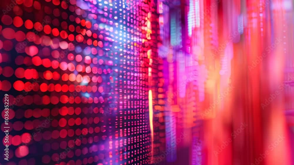 Poster close up of a wall covered in many bright lights, creating a vibrant and luminous display
