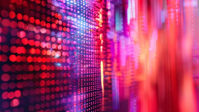 Close up of a wall covered in many bright lights, creating a vibrant and luminous display