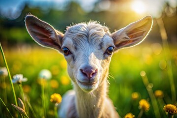 Adorable baby goat in field of flowers farm cute wallpaper