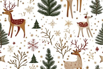 Reindeer and Winter Nature Pattern