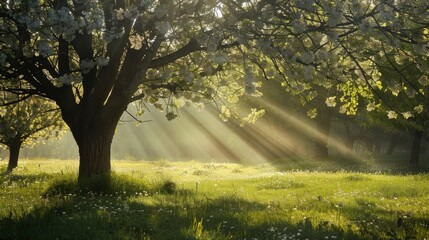 Obraz premium Sunlight Filtering Through Blooming Trees