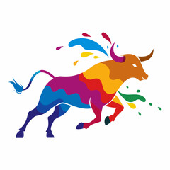 Obraz premium bull charging forward with a colorful