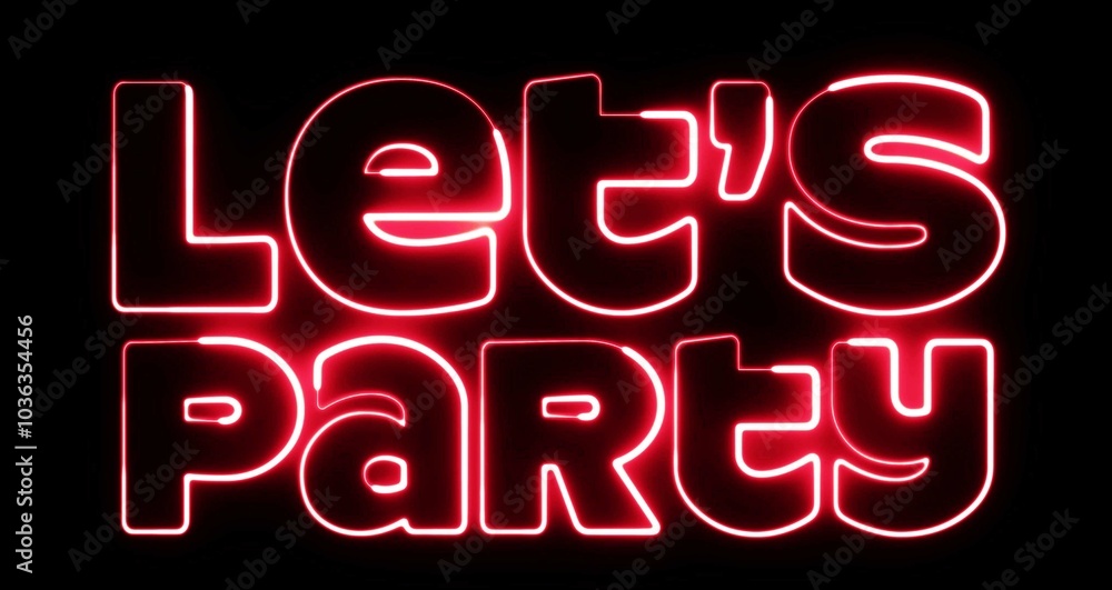 Poster let's party text font with neon light. luminous and shimmering haze inside the letters of the text p