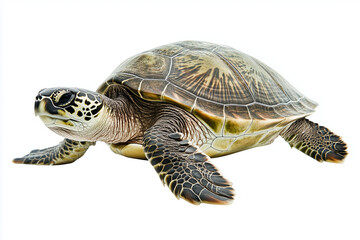 Obraz premium Green Sea Turtle Isolated Against a White Background - Perfect for Nature, Wildlife, and Marine Life Projects