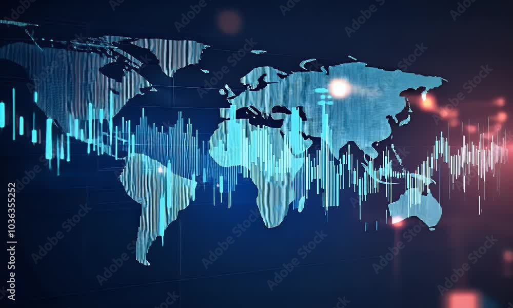 Poster a stock market chart with dynamic lines and glowing data points, set against an abstract background 