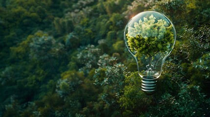 A light bulb filled with greenery symbolizes eco-friendliness and innovation in sustainable energy.