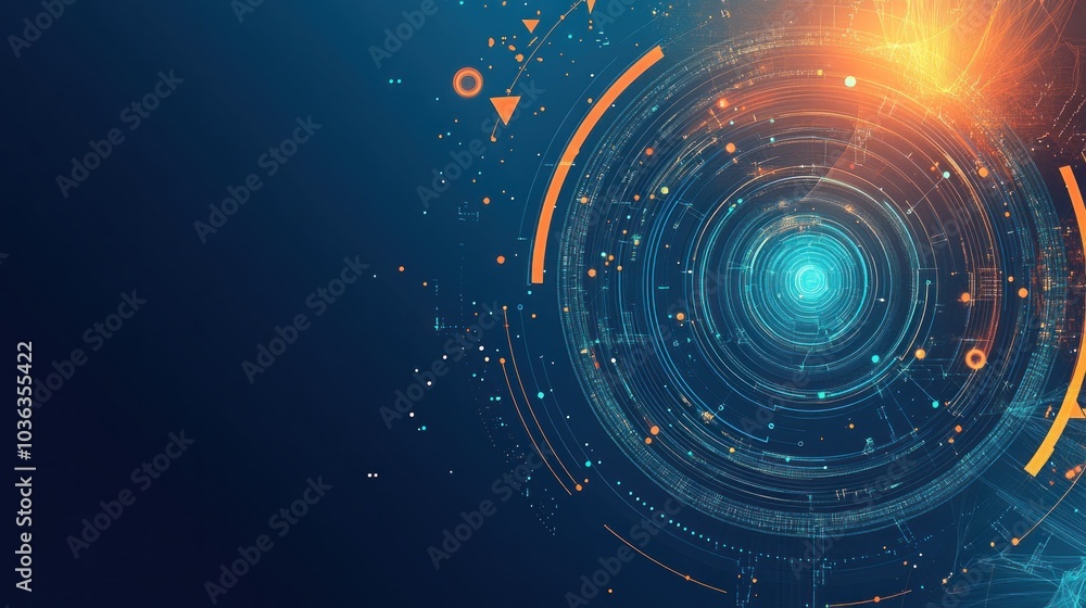 Aufkleber abstract digital design featuring circular patterns and glowing elements.