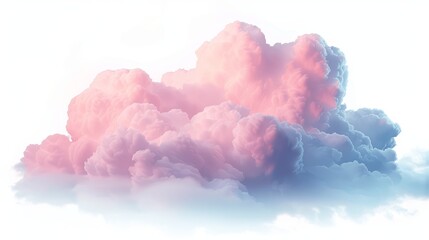 Pink cloud in blue sky, fluffy and dreamy illustration