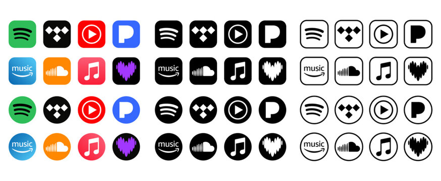Apple music, spotify, youtube music, soundcloud, deezer, tidal, amazon music. - Collection of popular music streaming services