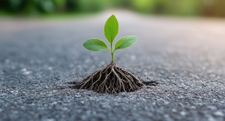 young plant growing through concrete