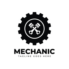 gear and piston mechanic logo icon vector