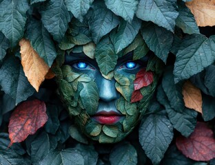 Obraz premium Mysterious face hidden in leaves