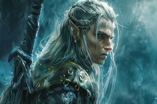 elven warrior digital art illustration. Fantasy concept.