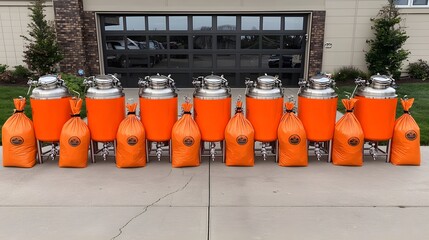 Homebrew Setup: A garage-turned-brewery with kettles, fermenters, and hop bags. DIY IPA dreams take shape. 