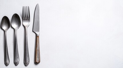 Elegant silverware set on plain background