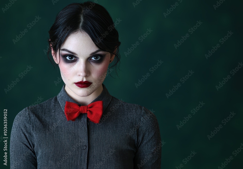 Wall mural Mysterious woman in red bow tie