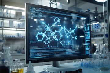 Fototapeta premium 3D Hologram Displaying Complex Molecular Structures