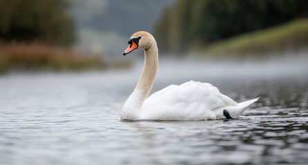 Elegant swan swimming on a serene lake