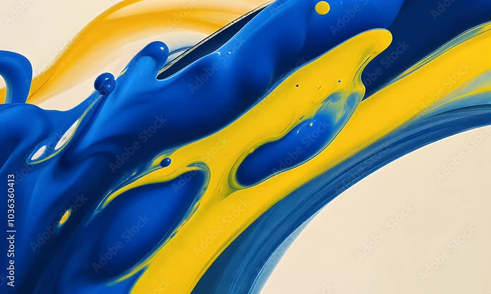 Poster blue and yellow background vector with abstract shapes, splashes of paint, and dynamic lines. abstra