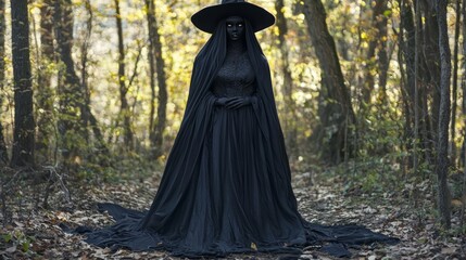 Naklejka premium Enchanting Witch Costume and Makeup in Spooky Forest - Mystical Halloween Fantasy with Ultra-Detailed Design
