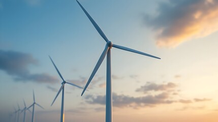 Fototapeta premium Towering Wind Turbines Amid Stormy Offshore Seascape Renewable Energy Landscape