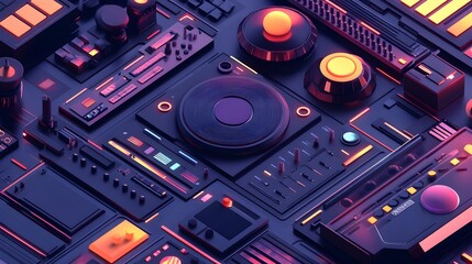 Fototapeta premium Abstract Technology Background with Neon Lights and Buttons
