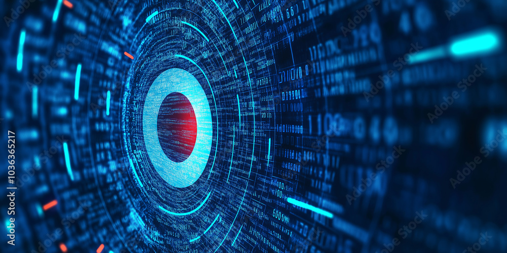 Poster Abstract technology background showing concentric circles with digits and numbers