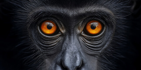 Celebes crested macaque showing intense orange eyes expression