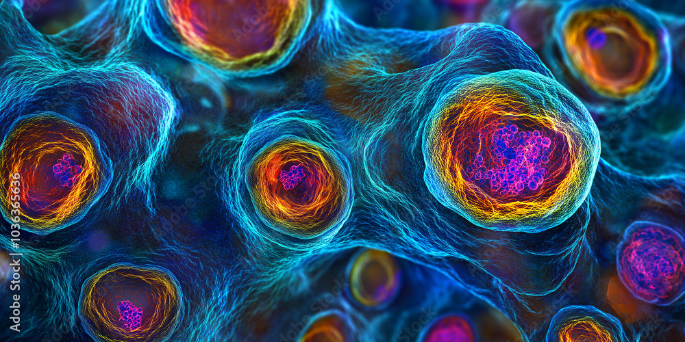 Poster Microscopic view of cells dividing and multiplying rapidly