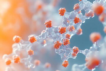 Abstract representation of a molecular structure with orange nodes against a soft background, symbolizing connection and complexity in science.