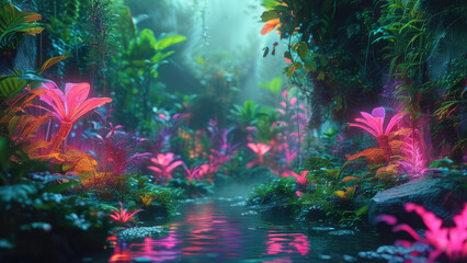 Obraz premium Neon Jungle in a Cyberpunk Dream